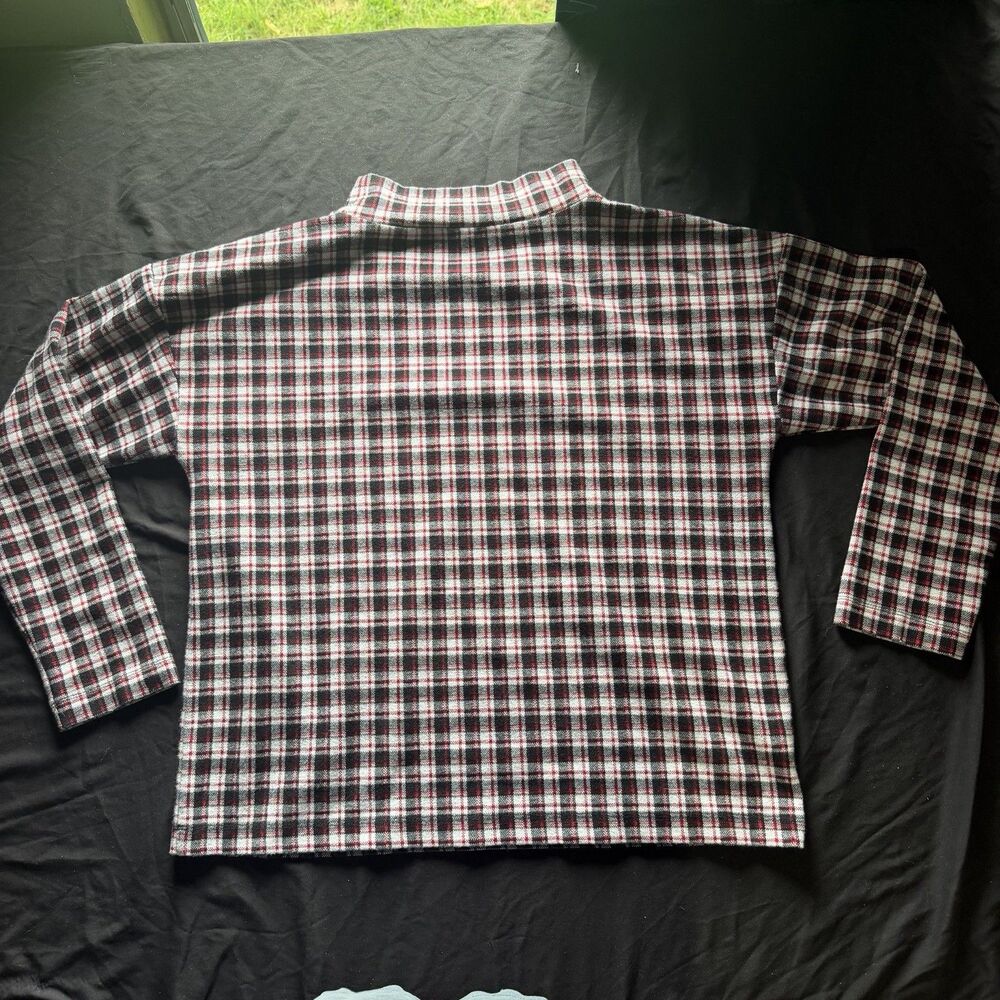 Ann Taylor Womens Plaid Top M Mock Neck Long Sleeve Red Black Holiday Preppy - Picture 5 of 6